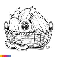 frutta cestino linea arte illustrazione per il colorazione libro. frutta colorazione pagina. vettore grafica