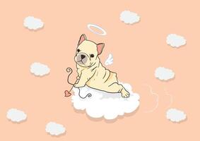 francese bulldog cucciolo Cupido è volante con sua nube Jet nel il dolce sfondo vettore