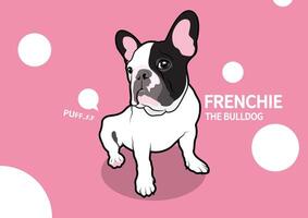 un' carino francese bulldog è seduta su un' rosa sfondo vettore