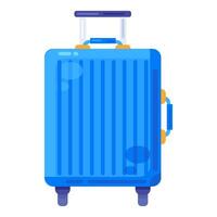 plastica blu valigia su ruote con maniglia vettore