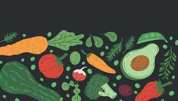 verdure modello. mano disegnato biologico verdure sfondo, avocado, pomodoro e carota piatto vettore illustrazione. Pepe e zucchine vegetariano cibo fondale