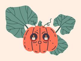 Halloween spaventoso pauroso zucca mascotte. mano disegnato autunno vacanza zucca, Halloween raccogliere verdura personaggio vettore sfondo illustrazione