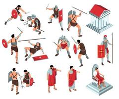 set di icone dei gladiatori di roma vettore