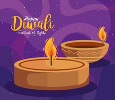 poster di diwali due candele vettore