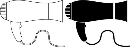 schema silhouette capelli asciugatrice icona impostato vettore