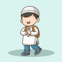 carino musulmano ragazzo cartone animato personaggio vettore illustrazione