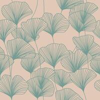 lineare senza soluzione di continuità modello con ginkgo biloba le foglie su beige sfondo. giapponese stile linea arte con rami. botanico vettore illustrazione. floreale modello