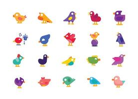 impostato di colorato uccelli icone nel piatto stile. vettore illustrazione isolato su bianca sfondo.