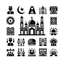 icona elementi per un islamico tema, con un' lusso stile, monocromo, piatto, nero e bianca vettore