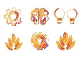 impostato di autismo consapevolezza logo design elementi di Ingranaggio, cervello, lampadine, e fiori vettore