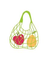 corda maglia Borsa con frutta. moderno eco riutilizzabile acquirente, shopping Borsa. cartone animato icona, scarabocchio. vettore