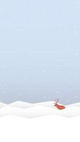 solitario renna addormentato nel terra innevata pastello colori verticale forma vettore illustrazione. neve paesaggio concetto avere vuoto spazio.