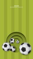 3d vettore illustrazione di calcio palle nel cerchio telaio carta tagliare stile con calcio campo sfondo avere vuoto spazio. calcio concetto sfondo.