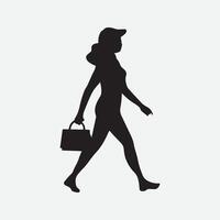 attività commerciale donna a piedi silhouette vettore arte illustrazione isolato su bianca sfondo