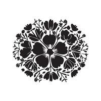 nero linea floreale composizione nel un' cerchio, decorativo botanico vettore elemento silhouette