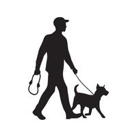uomo a piedi con cane all'aperto vettore silhouette