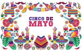 contento cinco de mayo bandiera con colorato messicano ornamento. festa, vacanza manifesto, festa volantino, saluto carta vettore