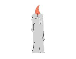 mano disegnato carino cartone animato illustrazione di Magia ardente candela. piatto vettore Halloween esoterico etichetta nel semplice colorato scarabocchio stile. occulto icona o Stampa. isolato su bianca sfondo.