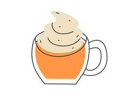 mano disegnato carino cartone animato illustrazione di zucca Spezia latte macchiato. piatto vettore Halloween e ringraziamento etichetta nel colorato scarabocchio stile. autunno o autunno caffè icona o Stampa. isolato su bianca sfondo.