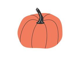 mano disegnato carino cartone animato illustrazione di zucca. piatto vettore Halloween e ringraziamento etichetta nel semplice colorato scarabocchio stile. autunno o autunno raccogliere icona o Stampa. isolato su bianca sfondo.