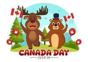 contento Canada giorno vettore illustrazione celebrazione nel 1 ° luglio con acero, carta geografica e nastro nel nazionale vacanza piatto cartone animato sfondo