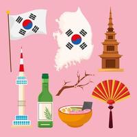 otto icone della cultura coreana vettore