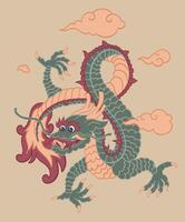 Cinese Drago creatura con artigli e coda, nube vettore