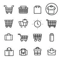 shopping icone impostare, magro linea simboli per in linea acquisto e e-commerce vettore