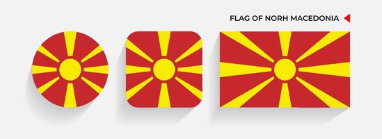 nord macedonia bandiere disposte nel il giro, piazza e rettangolare forme vettore