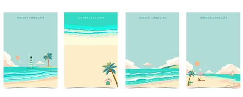 spiaggia sfondo con mare, sabbia, cielo.illustrazione vettore per a4 pagina design