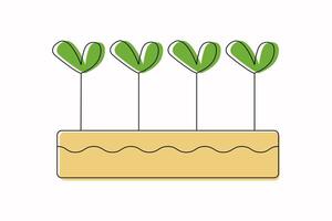 germogli, piantine nel un' scatola. giardinaggio, piantare e cura per impianti. concetto di giardinaggio, floricoltura. disegni, scarabocchi. vettore illustrazione.