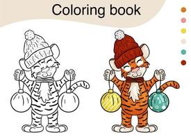 tigre. illustrazione in bianco e nero per un libro da colorare. il simbolo del nuovo anno secondo il calendario cinese. stile cartone animato vettoriale