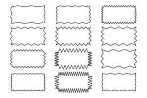 schema di un' frastagliato rettangolo. un' impostato di rettangolare frontiere con un' irregolare zigzag bordo. nero colore. design elementi per testo scatola, pulsante, icona, etichetta, striscione, etichetta. vettore illustrazione.