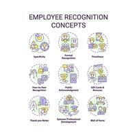 dipendente riconoscimento Multi colore concetto icone. squadra membro apprezzamento. posto di lavoro cultura. lavoratore incoraggiamento. icona pacchetto. vettore immagini. il giro forma illustrazioni. astratto idea