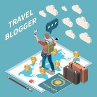 concetto isometrico di blogger di viaggio vettore