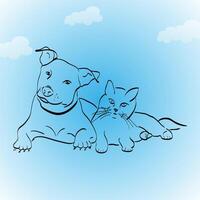 cane e gatto linea arte illustrazione vettore