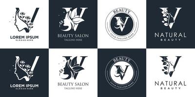lettera logo v design collezione con natura bellezza concetto premio vettore