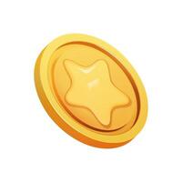 oro moneta 3d rendere isolato. gioco i soldi su bianca sfondo. moneta con stella per gioco ricompensa e premio. vettore 3d illustrazione.
