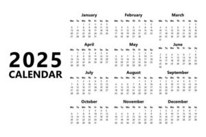verticale calendario 2025 nel nero e bianca. minimo stile nuovo anno vettore