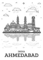 schema ahmedabad India città orizzonte con storico edifici e riflessi isolato su bianca. ahmedabad paesaggio urbano con punti di riferimento. vettore