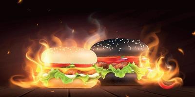 hamburger in composizione di fiamma vettore