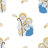 modello senza cuciture Natale Gesù Cristo. santa famiglia - theotokos vergine maria, giuseppe e gesù bambino su sfondo bianco con stella di betlemme. illustrazione vettoriale. per la decorazione, l'imballaggio vettore