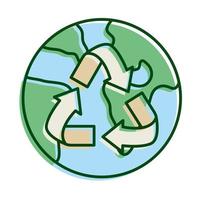 mondo pianeta terra con frecce riciclare la linea ecologica e riempire l'icona vettore