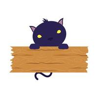gatto di halloween animale domestico nero con tavola di legno vettore