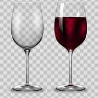 bicchiere da vino rosso vuoto e piena trasparenza. vettore. vettore