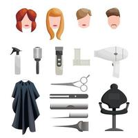 set di icone di parrucchiere, stile cartone animato vettore