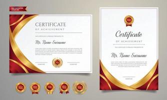 certificato di lusso in oro e rosso con distintivo e modello di bordo vettore