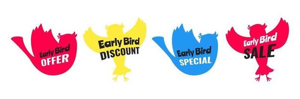 Early bird offerta speciale sconto vendita evento banner piatto stile design illustrazione vettoriale set.