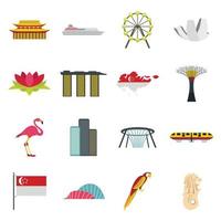 Singapore set di icone, stile piatto vettore