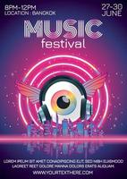 poster del festival musicale per la luce al neon della festa notturna vettore